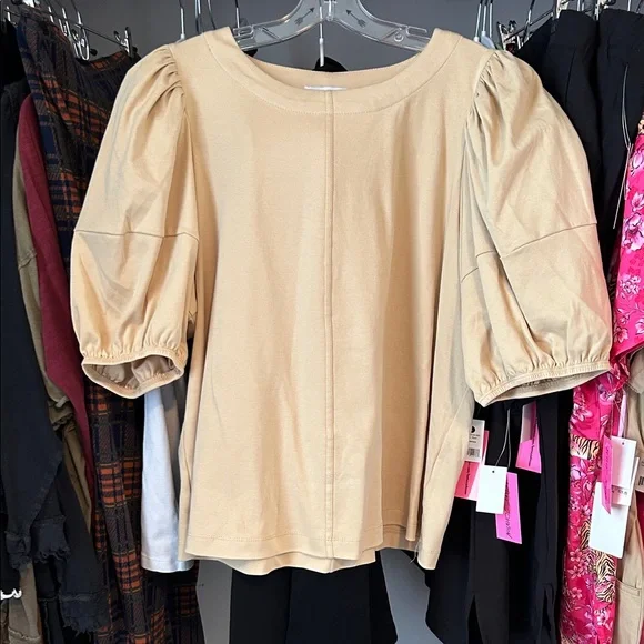 Gibson Latimer Tan Puff Sleeve Blouse - Picture 1 of 4